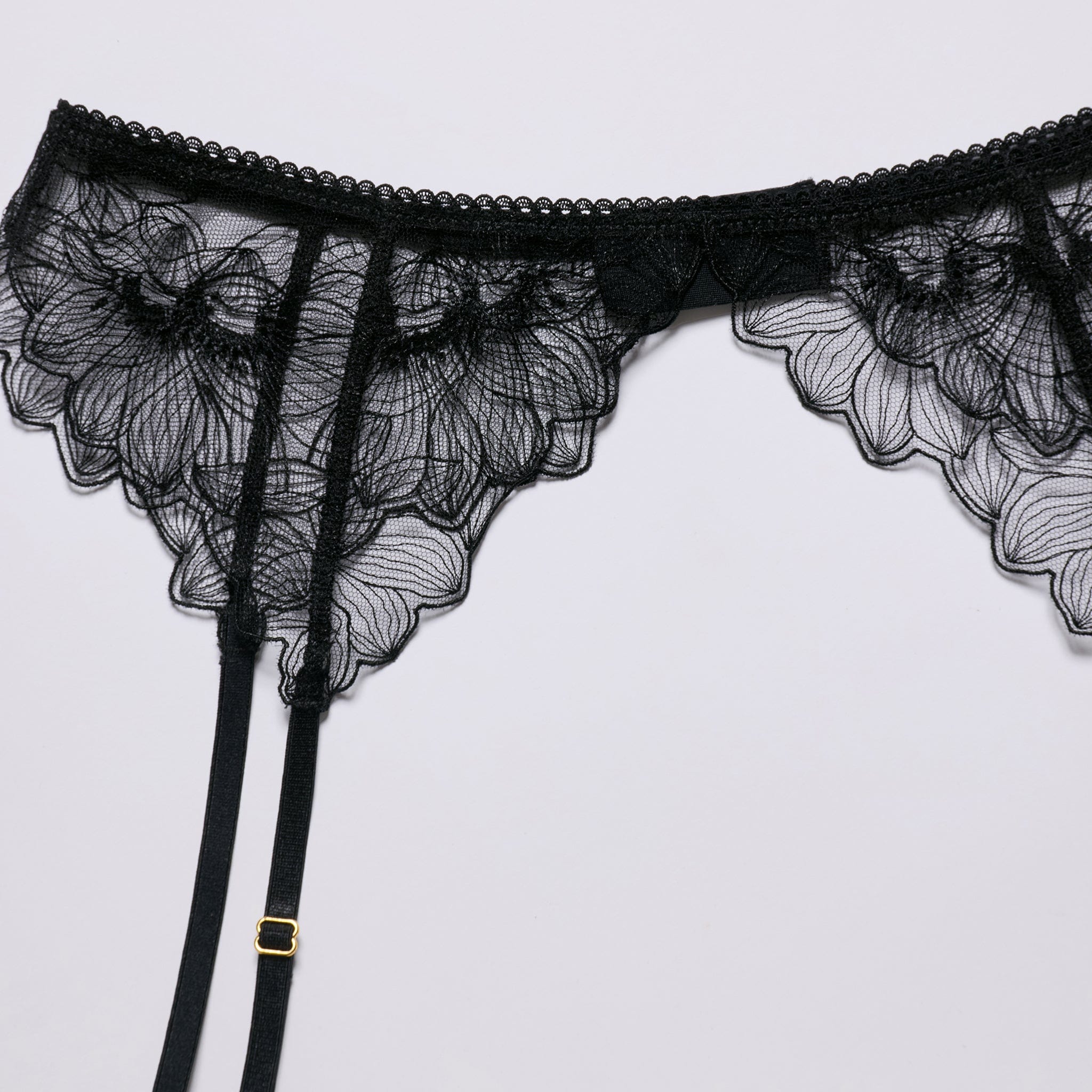 Embroidery Garter Belt Black