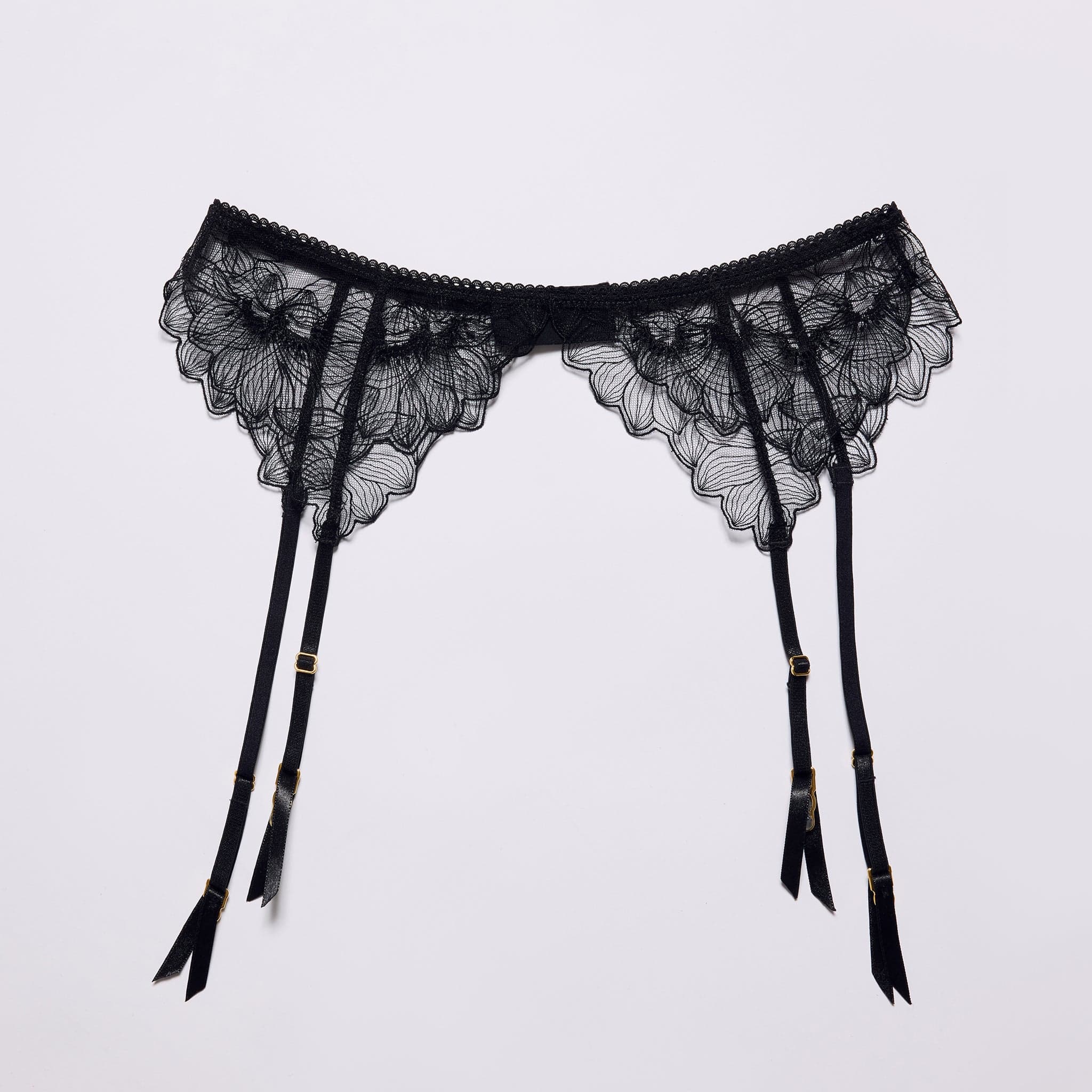 Embroidery Garter Belt Black