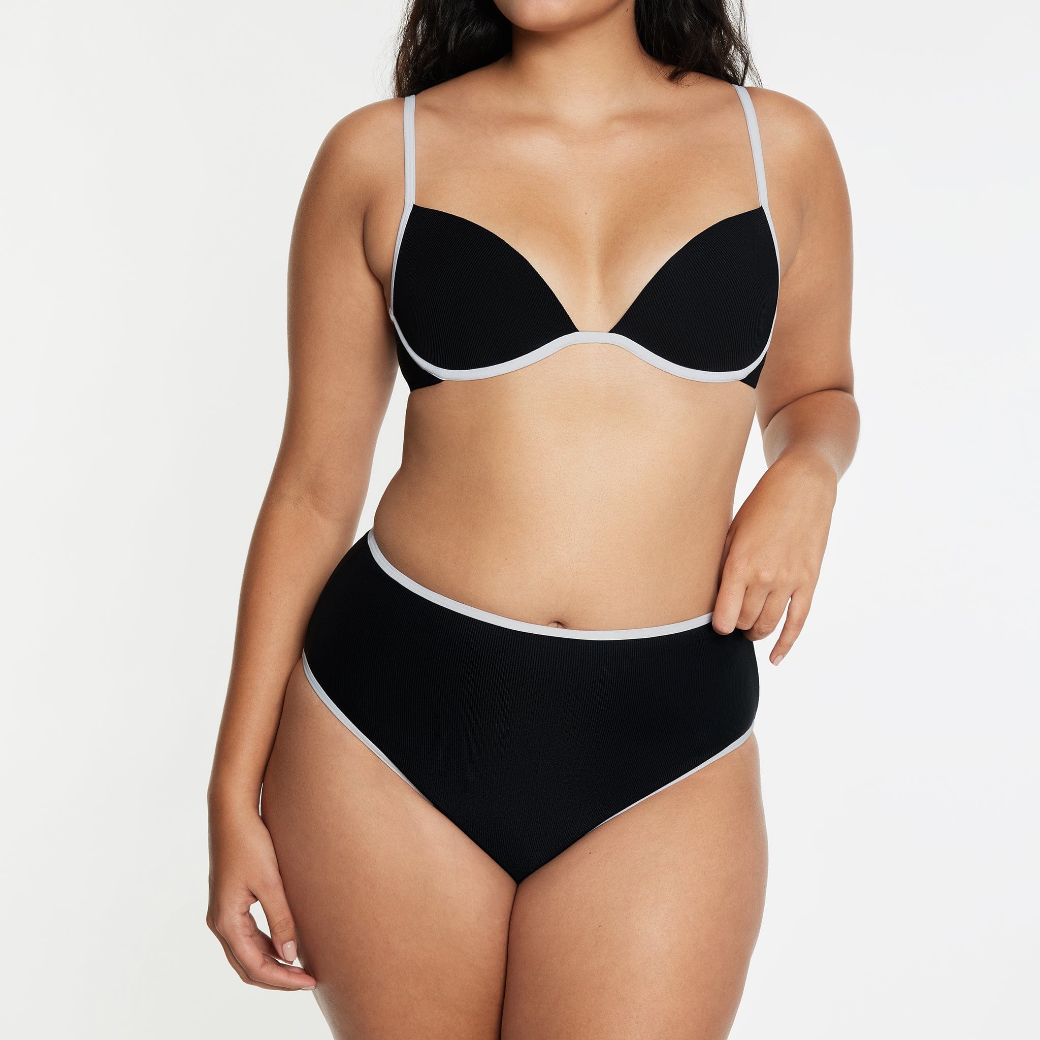 High Waisted Bikini Bottom Ribbed Jet