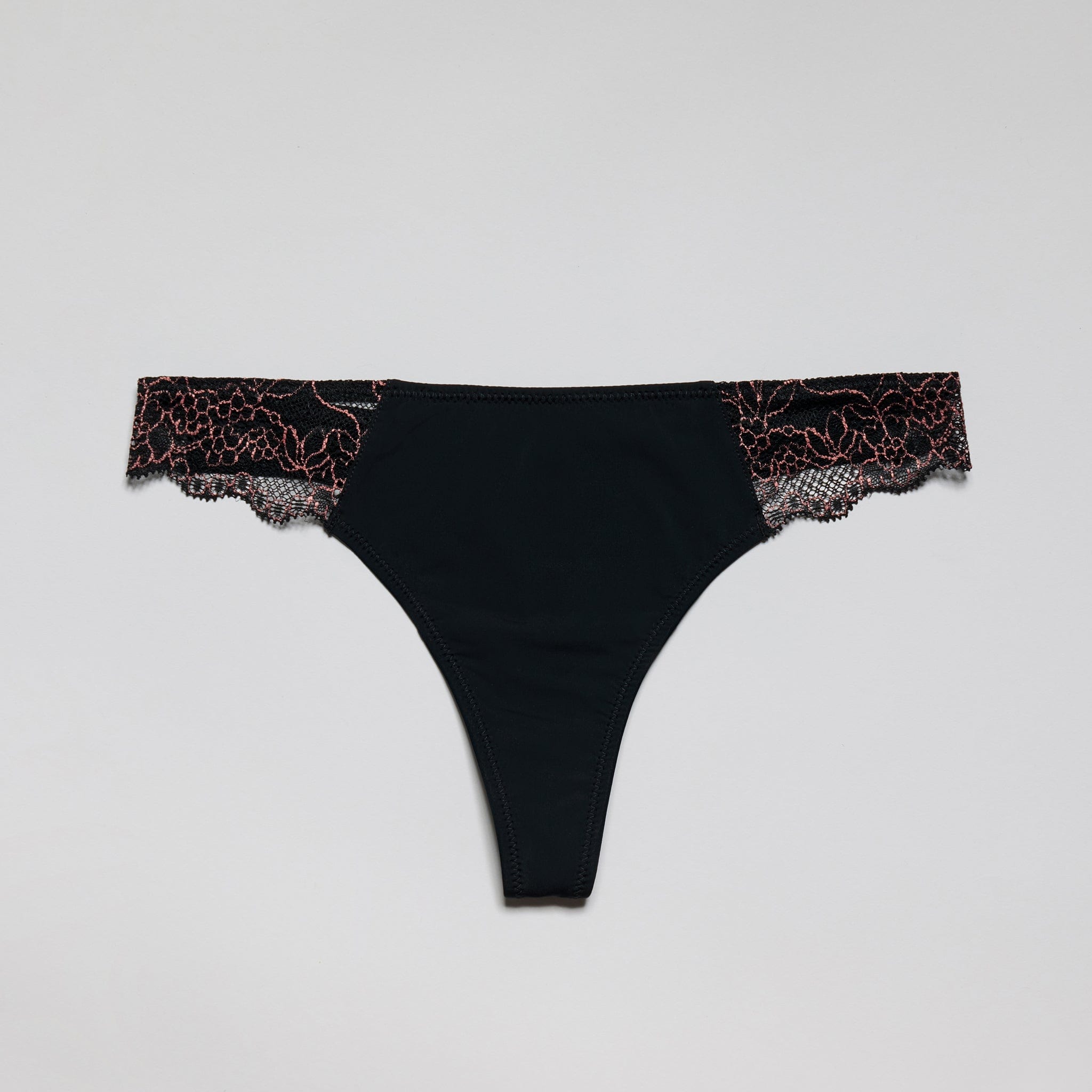 Smooth Lace Thong Black Two-Tone